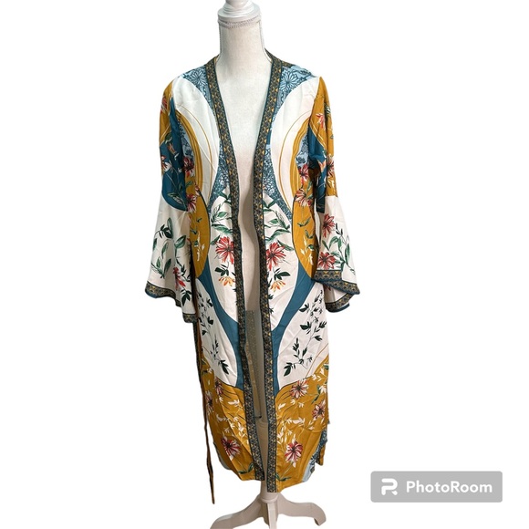Jealous Tomato Womens Floral Kimono Coverup Bell Sleeve Tie Waist New - Picture 4 of 11